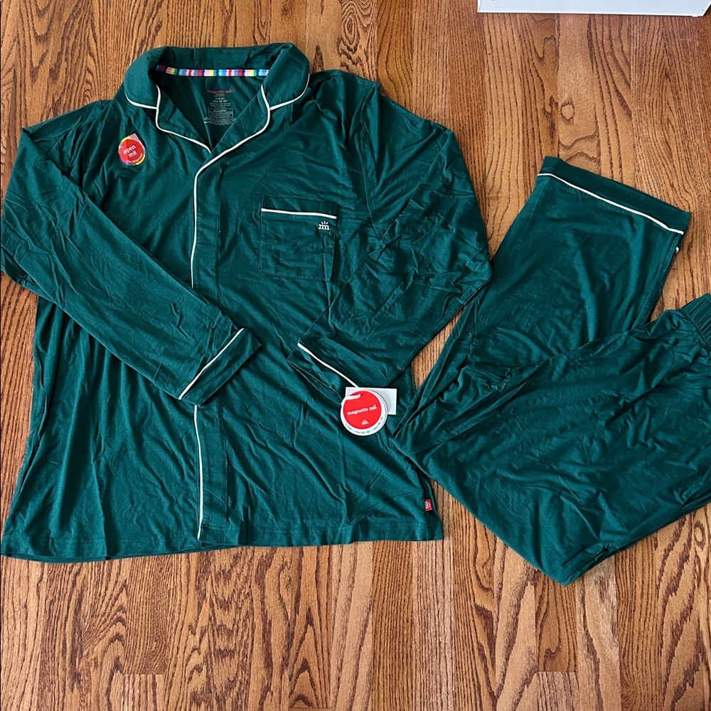 Magnetic Me Forest Green Maternity Pajama Set with Contrast Piping